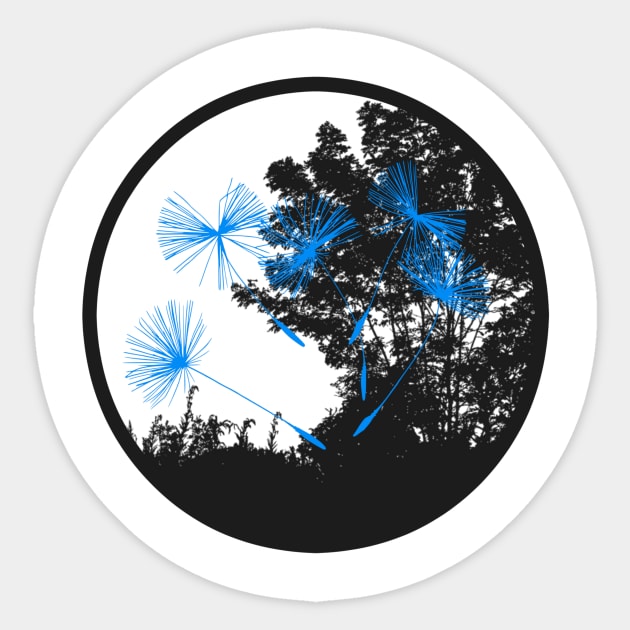 Blue Dandelions In The Wind Sticker by KellyCreates